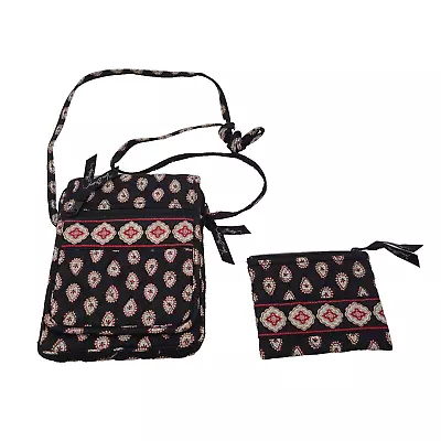 Vera Bradley Classic Black Quilted Cotton Hipster Crossbody Purse W/ Coin Purse • $20.66