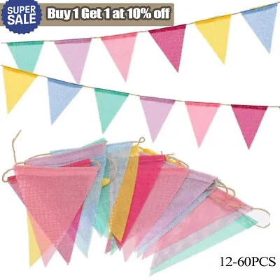 12-60pcs Triangle Flags Bunting Banner Outdoor Bunting For Garden Waterproof • £3.22