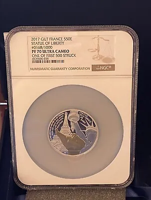 2017 Gilt France 50 Euro 5 Oz Silver Statue Of Liberty NGC PF70 UC Ultra Cameo • $449