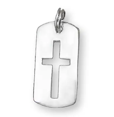 DOG TAG Style Open Cross Pendant In SOLID Sterling Silver - NEW! • $21.16