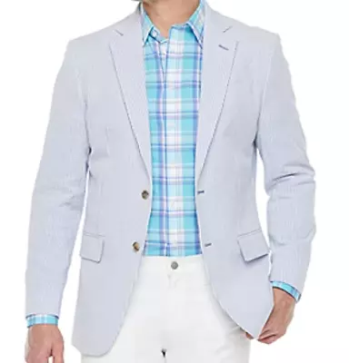 2023 STAFFORD Blue Striped Seersucker Sport Coat Suit Blazer Jacket 46L Cotton • $29.99