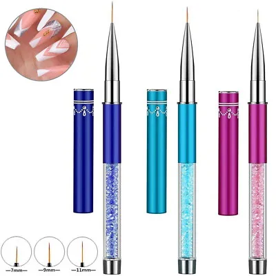 $5.32 • Buy 3Pcs Nail Art Liner Brush Pen Rhinestone Handle Salon Using Nylon Hair Brushes