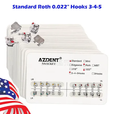 AZDENT Dental Orthodontic Brackets Braces Standard Roth .022 Hooks 3-4-5 • $977.03