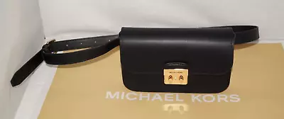 NWT Authentic MICHAEL KORS SLOAN EDITOR Black Leather Flap Belt Bag • $116.99