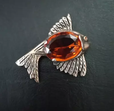 Vintage Sterling Silver Angel Fish Faux Topaz Brooch Pin • $15