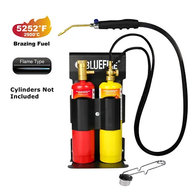 BLUEFIRE Oxygen MAPP Propane Welding Torch Kit MAP Gas Cylinder Rack Flint Light • $79.99
