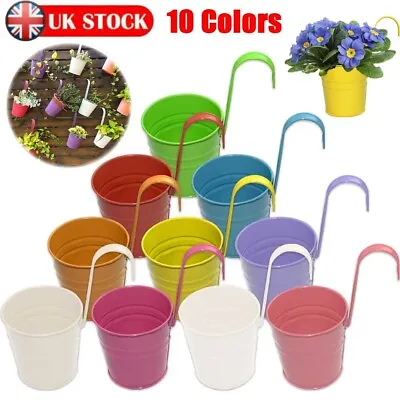 10-50PCS Metal Flower Pot Colour Balcony Garden Wall Fence Hanging Plant Planter • £265.99