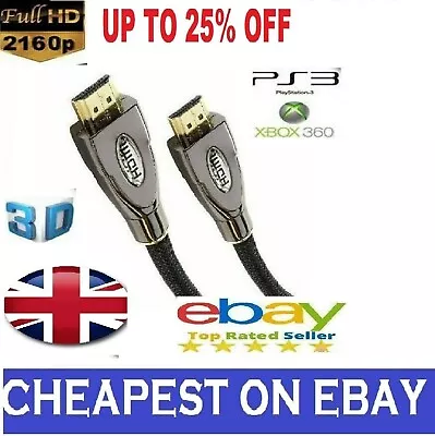 4k Hdmi Cable 2.0 High Speed Premium Gold Plated Braided Lead 2160p 3d Hdtv Uhd • £1.99