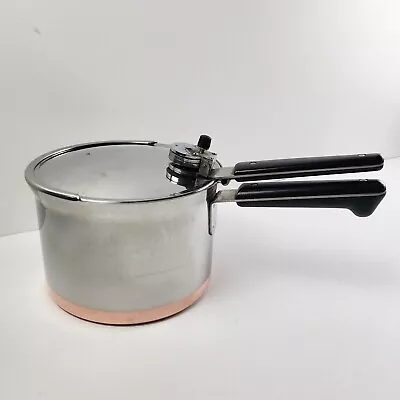 Vintage Revere Ware 1801 Pressure Cooker 4 Qt Pot Copper Bottom W/ Rubber Gasket • $33.99