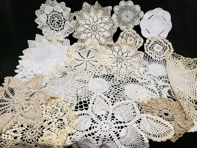 $8.99 • Buy 20 Vintage Antique Hand Crocheted Doily Tablecloth White 4-13  Wedding Crafts