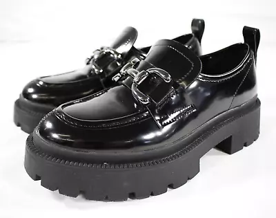 Madden Girl Ashlee Horsebit Chunky Platform Loafer Shoes ASHL01J1 Black Size 7 • $24.99