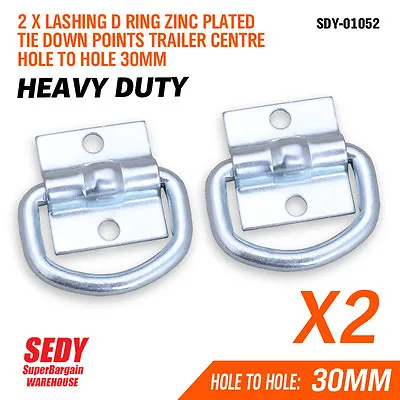 $9.99 • Buy 2 Pc Lashing D Ring Zinc Plated Tie Down Points Trailer Centre Hole To Hole 30mm
