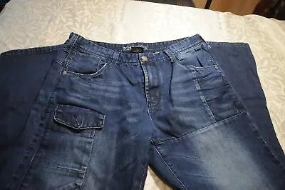 Stone Touch Jeans Blue Distressed Denim Flap Pockets Men's 36M • $15