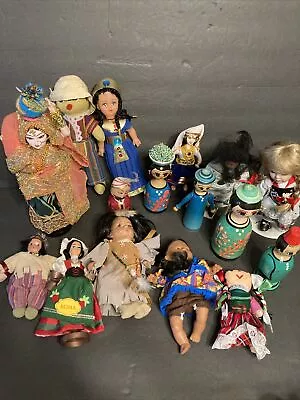 Vintage Lot Of 16 Dolls From Around The World Native Costumes Various Sizes • $30