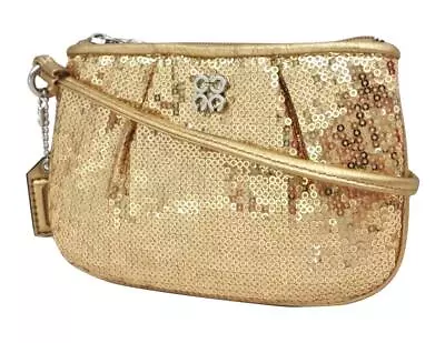 New NWT 44509 Coach Special Occasion Gold Sequined Sequin Wristlet Wallet RARE! • $44.99