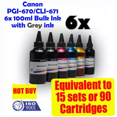 Canon Cartridges Bulk Refill Ink CLI-671 PGI-670 6x100ml MG5765 MG6860 • $27.50