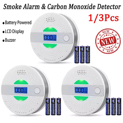 Smoke Alarm And Carbon Monoxide Detector Battery Powered With LCD Display 1/2/3X • £39.99