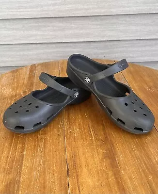 Crocs Karin Clogs Black Mary Jane Strap Women’s Size 8 • $20