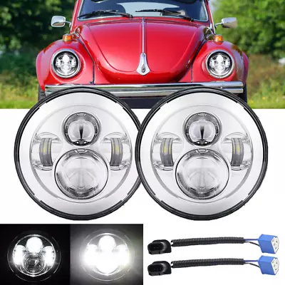 Pair 7  LED Headlights Chrome Projector Hi-Lo Beam For 1967-93 Volkswagen Beetle • $45.11