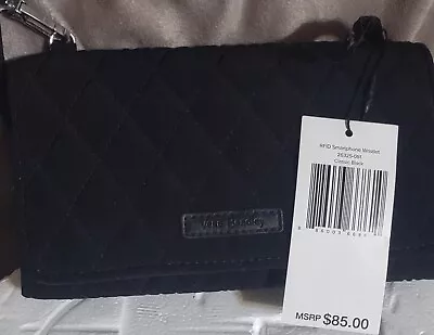 Vera Bradley Microfiber RFID Euro Wallet In Classic Black Brand New With Tags  • $6