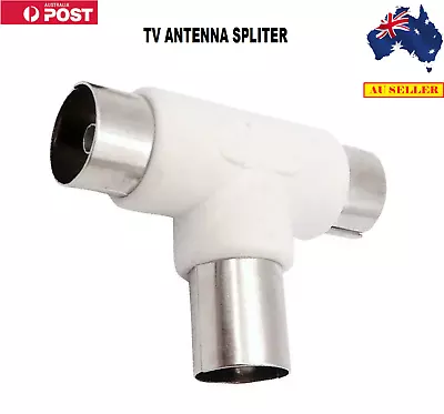 $5.99 • Buy 2 Way TV Aerial Coax Coaxial Splitter Y Adaptor Ariel Dual Converter Adapter 