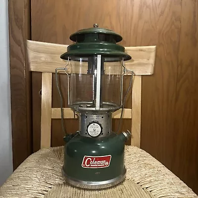 Vtg Coleman Model 220F Dual Two Mantle Green Gas Camping Lantern Free Ship • $73