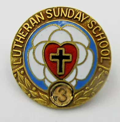 Vtg 10K GF SIGNED Lutheran Church Sunday School Brooch Pin Cross Heart Gold Tone • $8.15