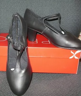 NEW Capezio T Strap  Black Ladies Sizes WIDE Width Leather 2  Heel Theater • $47.49