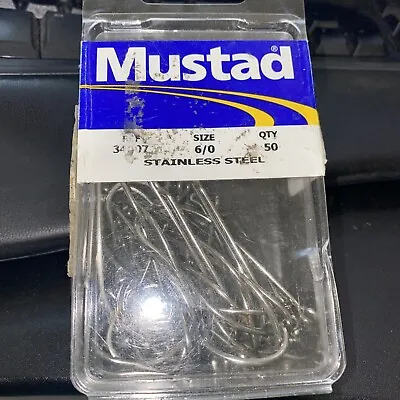 25 Pcs. Stainless Steel In Line Hooks Mustad 34007 Size #6/0 • $13