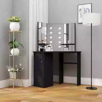 £377.34 • Buy VidaXL Corner Dressing Table With LED Black 111x54x141.5 Cm