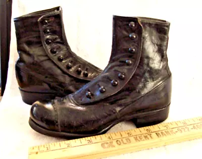 Antique Childrens Victorian Edwardian Shoes Boots Button Up Black LOOK UNWORN • $75