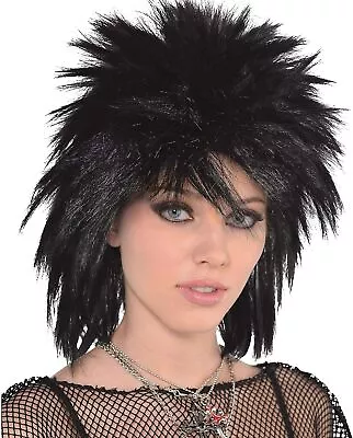 80's Runaway Wig Black Rock Star Fancy Dress Halloween Adult Costume Accessory • $19.77