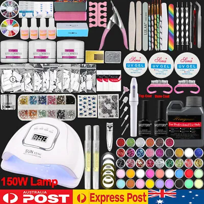 Full DIY Nail Art Kit 150W UV LED Lamp Gel Acrylic Powder Liquid Manicure Set • $22.99