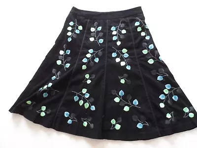 LAURA ASHLEY Embroidered Needlecord Skirt VGC UK10 • £14.95