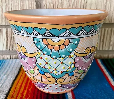Lg Mexican Ceramic Flower Pot Planter Folk Art Pottery Handmade Talavera #16 • $24.95