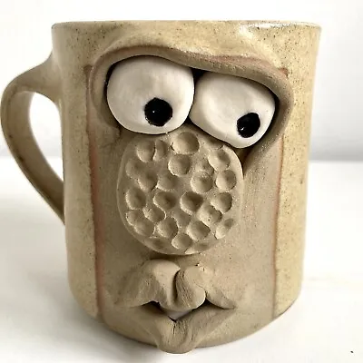 Vintage Studio Pottery Brown Stoneware Funny Ugly Face Mug Handcrafted Sculpted • £14.99