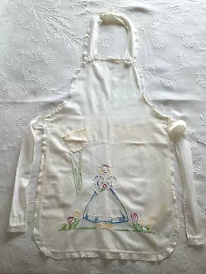 VTG 1930'S CHILD'S EMBROIDERED BIB APRON ~ Dutch Girl Tulip Pocket Handmade • $10.95