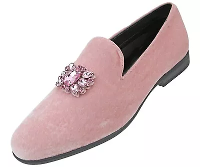 Men's Faux Velvet Slip On Loafer With Jeweled Bit And Matching Piping Dress Shoe • $59.99