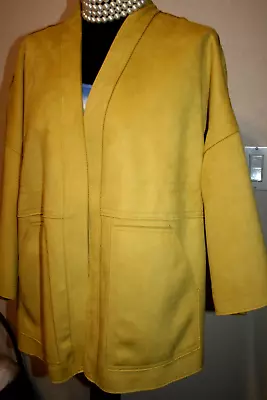 Stylish JOAN VASS Faux Citrine Yellow Suede Leather Jacket Cardigan M • $24.99