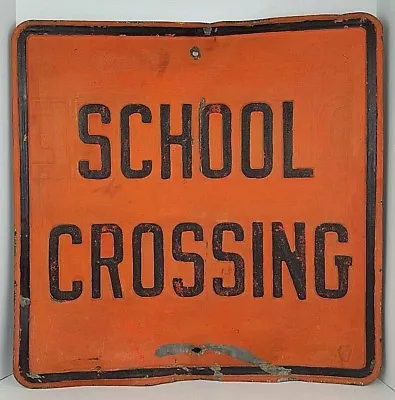 Vtg School Crossing Embossed Metal Road Sign Heavy Retired Pennsylvania DOT 24  • $149.99