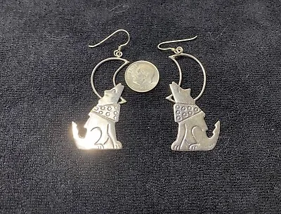 Vintage Sterling Silver Wolves (howling At Crescent Moon) Earrings Jewelry • $40
