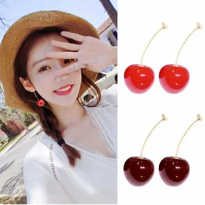Red Cherry Fruit Simulation Earrings Stud Ear Drop Women Fashion Jewelry Gift • $3.51