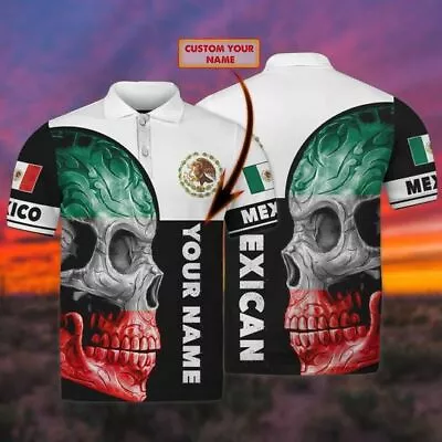 Personalized Name Mexican Polo Shirt Premium S-5XL Skull Mexico Flag Shirt Gift • $33.99