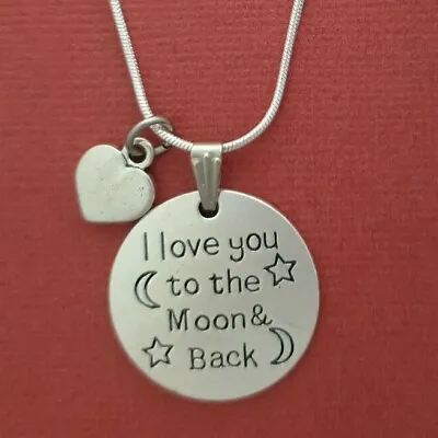 I Love You To The Moon And Back Necklace Heart Charm Pendant And Chain Jewellery • $9.95