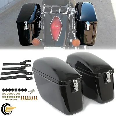 Black Large Hard Saddle Bags For Motorcycle Kawasaki Vulcan 1500 Cruiser Trunk • $135