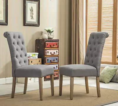 Habit Grey Solid Wood Tufted Parsons Dining Chair Set Of 2 • $139.99