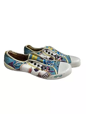 Ed Hardy Canvas Laceless Slip-on Tattoo Skull Shoes Sneakers Women's Size 10 • $39.99