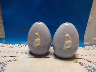 Vintage Mermaid And Seagull Salt And Pepper Shakers Egg Shaped Light Blue • $6.74