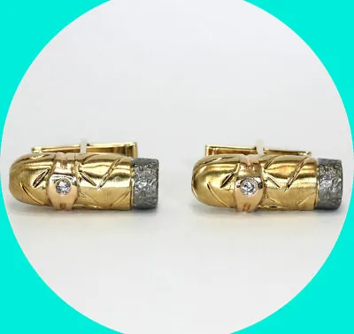 Vintage .15CT Diamond Cigar Cufflinks 14K Gold Etoile 17.4 GM C.1970's • $1050