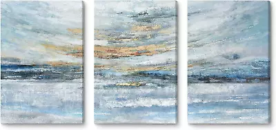 Abstract Canvas Wall Art For Bedroom 3 Piece Ocean Painting Coastal Theme Artwor • $54.12